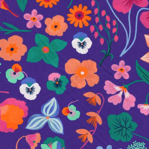 Tissu popeline digital Meadow Flower fond bleu Nerida Hansen Tissu popeline digital Meadow Flower fond bleu Nerida Hansen