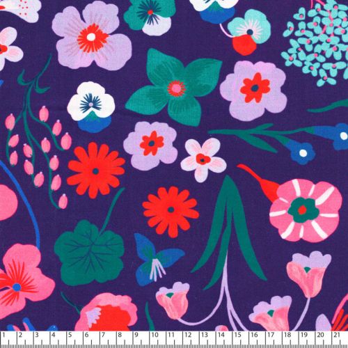 Tissu popeline digital Meadow Flower fond violet Nerida Hansen Tissu popeline digital Meadow Flower fond violet Nerida Hansen