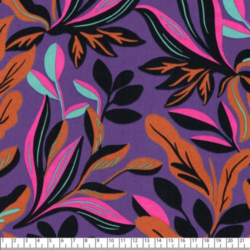 Tissu coton satiné Lush Leaves fond violet Nerida Hansen Tissu coton satiné Lush Leaves fond violet Nerida Hansen