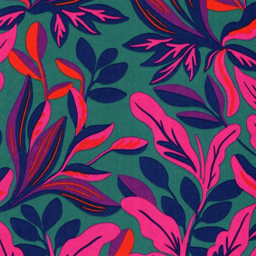 Tissu coton satiné Lush Leaves fond vert Nerida Hansen Tissu coton satiné Lush Leaves fond vert Nerida Hansen