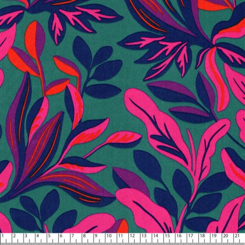 Tissu coton satiné Lush Leaves fond vert Nerida Hansen Tissu coton satiné Lush Leaves fond vert Nerida Hansen