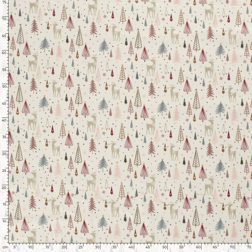 Tissu coton forêt glitter fond blanc cassé Tissu coton forêt glitter fond blanc cassé