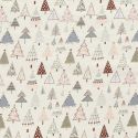 Tissu coton sapins décorés glitter fond blanc cassé