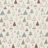 Tissu coton sapins décorés glitter fond blanc cassé
