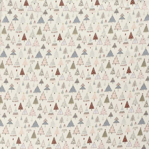 Tissu coton sapins décorés glitter fond blanc cassé Tissu coton sapins décorés glitter fond blanc cassé