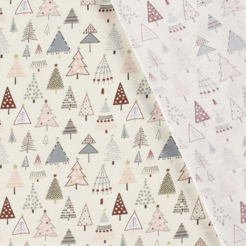 Tissu coton sapins décorés glitter fond blanc cassé Tissu coton sapins décorés glitter fond blanc cassé