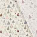 Tissu coton sapins décorés glitter fond blanc cassé