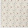 Tissu coton sapins décorés glitter fond blanc cassé