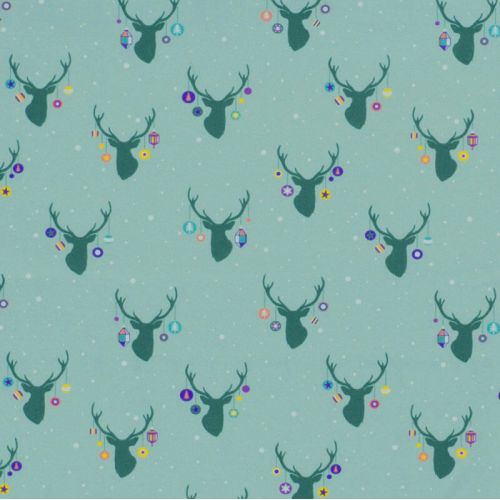 Tissu coton rennes fond menthe Tissu coton rennes fond menthe