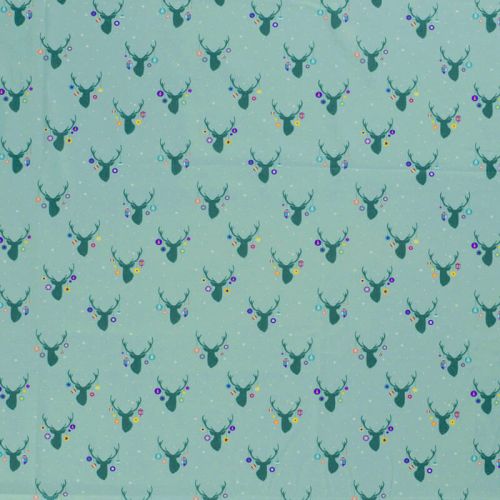 Tissu coton rennes fond menthe Tissu coton rennes fond menthe
