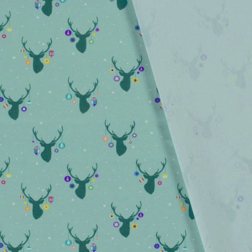 Tissu coton rennes fond menthe Tissu coton rennes fond menthe