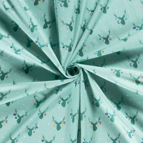 Tissu coton rennes fond menthe Tissu coton rennes fond menthe