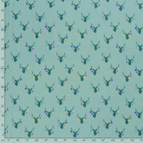 Tissu coton rennes fond menthe Tissu coton rennes fond menthe