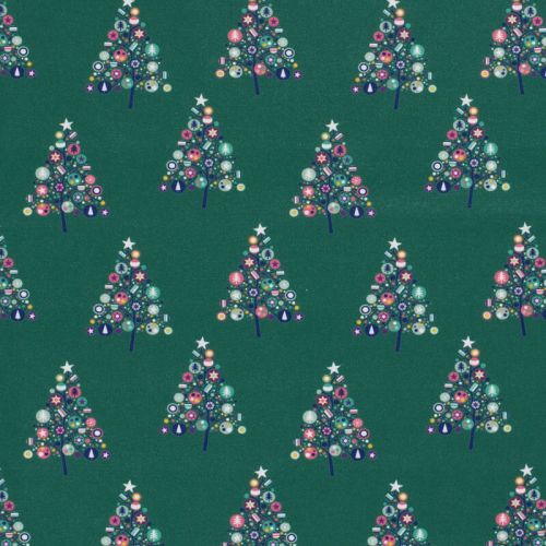 Tissu coton sapins fond menthe foncée Tissu coton sapins fond menthe foncée