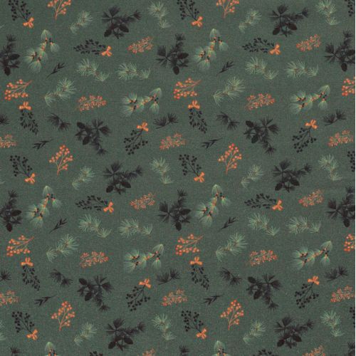 Tissu coton feuillage glitter fond vert mousse Tissu coton feuillage glitter fond vert mousse