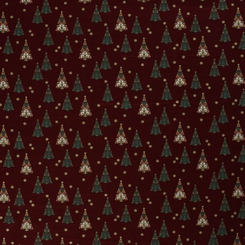 Tissu coton sapin glitter fond bordeaux Tissu coton sapin glitter fond bordeaux