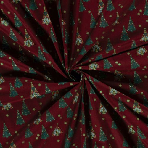 Tissu coton sapin glitter fond bordeaux Tissu coton sapin glitter fond bordeaux