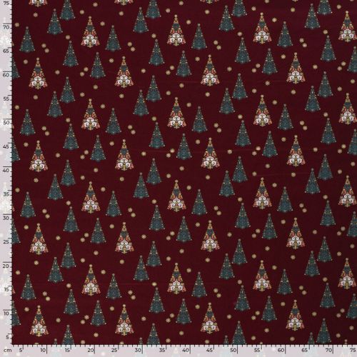 Tissu coton sapin glitter fond bordeaux Tissu coton sapin glitter fond bordeaux