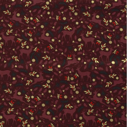 Tissu coton rennes glitter fond bordeaux Tissu coton rennes glitter fond bordeaux
