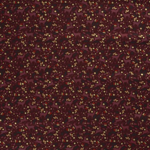 Tissu coton rennes glitter fond bordeaux Tissu coton rennes glitter fond bordeaux
