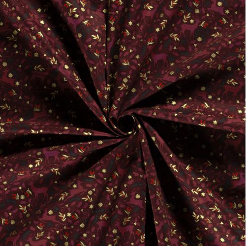 Tissu coton rennes glitter fond bordeaux Tissu coton rennes glitter fond bordeaux
