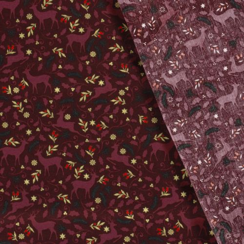 Tissu coton rennes glitter fond bordeaux Tissu coton rennes glitter fond bordeaux