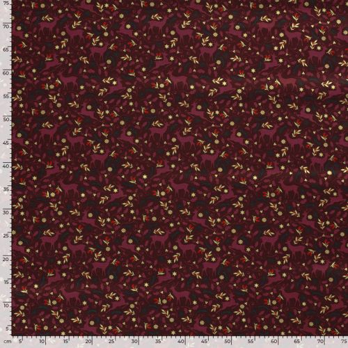 Tissu coton rennes glitter fond bordeaux Tissu coton rennes glitter fond bordeaux