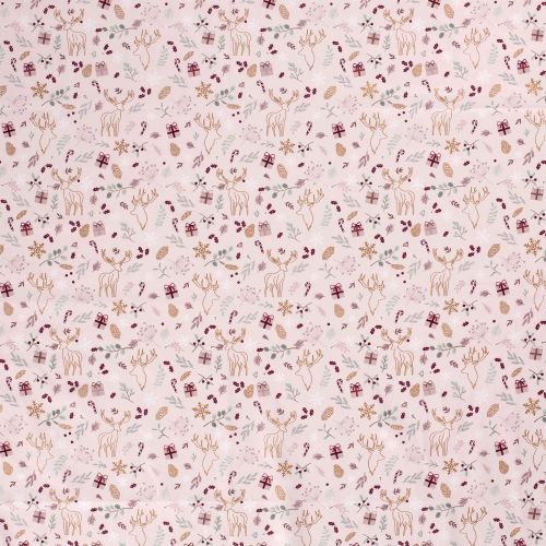 Tissu cadeaux et rennes glitter fond rose Tissu cadeaux et rennes glitter fond rose