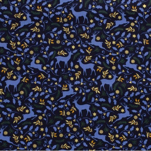 Tissu coton rennes glitter fond bleu marine Tissu coton rennes glitter fond bleu marine