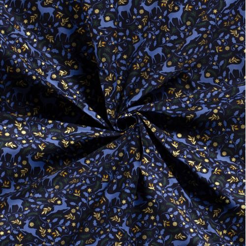 Tissu coton rennes glitter fond bleu marine Tissu coton rennes glitter fond bleu marine