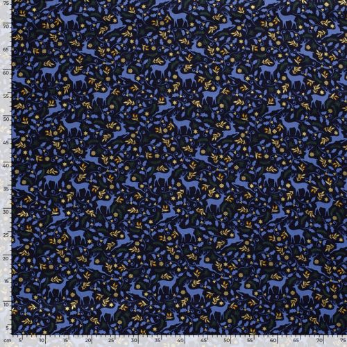 Tissu coton rennes glitter fond bleu marine Tissu coton rennes glitter fond bleu marine