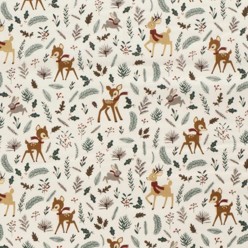Tissu coton la forêt fête noël fond blanc Tissu coton la forêt fête noël fond blanc