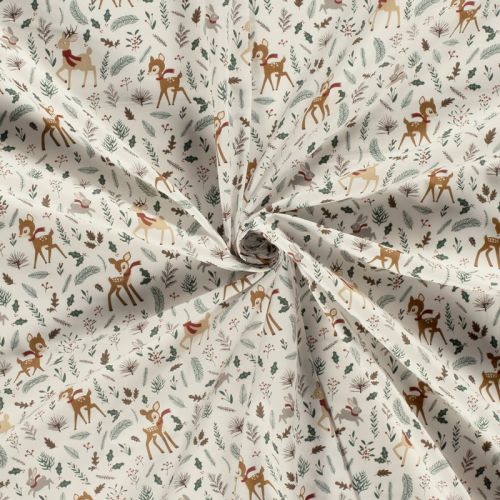 Tissu coton la forêt fête noël fond blanc Tissu coton la forêt fête noël fond blanc