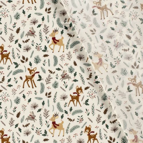 Tissu coton la forêt fête noël fond blanc Tissu coton la forêt fête noël fond blanc