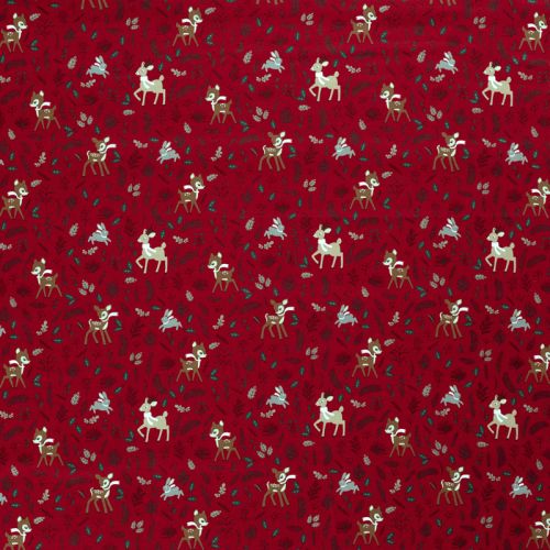 Tissu coton la forêt fête noël fond rouge Tissu coton la forêt fête noël fond rouge
