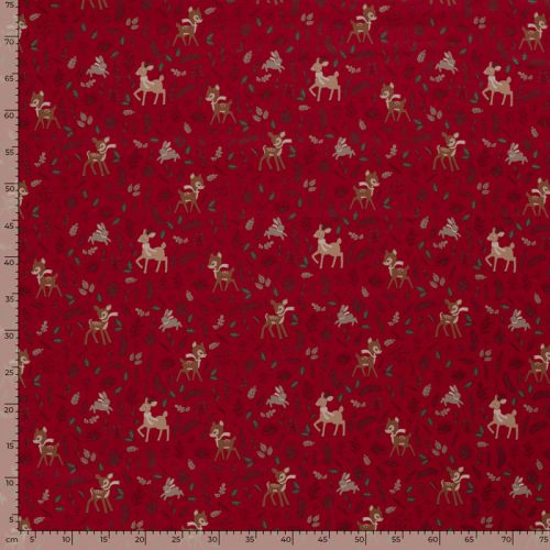 Tissu coton la forêt fête noël fond rouge Tissu coton la forêt fête noël fond rouge