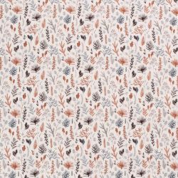 Tissu branches de houx fond blanc cassé