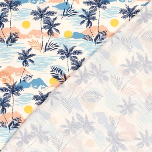 Tissu jersey palmiers fond blanc cassé Tissu jersey palmiers fond blanc cassé