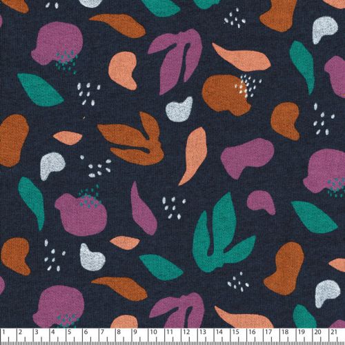 Tissu sweat Lichen glitter fond marine chiné Tissu sweat Lichen glitter fond marine chiné
