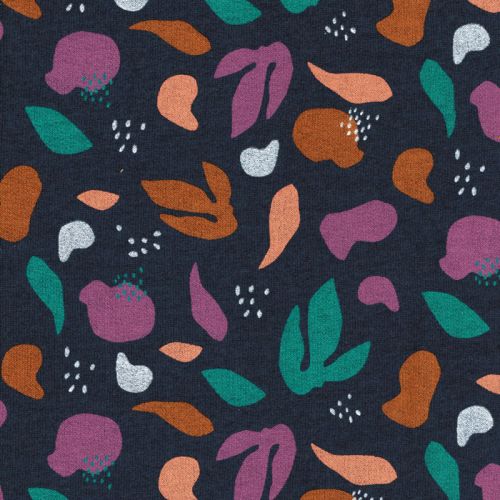 Tissu sweat Lichen glitter fond marine chiné Tissu sweat Lichen glitter fond marine chiné