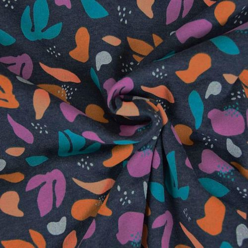Tissu sweat Lichen glitter fond marine chiné Tissu sweat Lichen glitter fond marine chiné