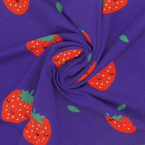 Tissu sweat fin fraises fond bleu électrique Poppy Tissu sweat fin fraises fond bleu électrique Poppy