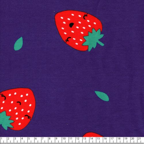 Tissu sweat fin fraises fond bleu électrique Poppy Tissu sweat fin fraises fond bleu électrique Poppy