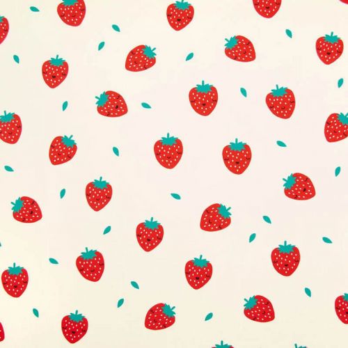 Tissu sweat fin fraises fond écru Poppy Tissu sweat fin fraises fond écru Poppy