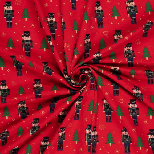 Tissu French Terry Casse-noisettes fond rouge Tissu French Terry Casse-noisettes fond rouge