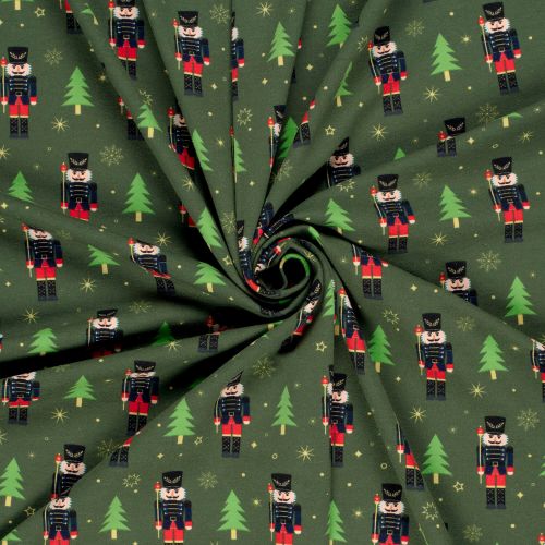 Tissu French Terry Casse-noisettes fond vert Tissu French Terry Casse-noisettes fond vert