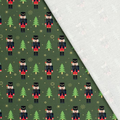 Tissu French Terry Casse-noisettes fond vert Tissu French Terry Casse-noisettes fond vert