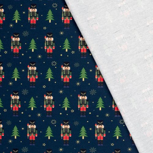 Tissu French Terry Casse-noisettes fond bleu marine Tissu French Terry Casse-noisettes fond bleu marine