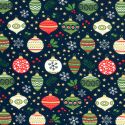 Tissu French Terry boules de noël fond bleu marine 