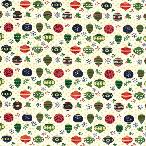 Tissu French Terry boules de noël fond écru Tissu French Terry boules de noël fond écru